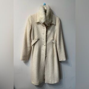 Arden B. Luxe Y2K Faux Fur Collared Button Lined Ivory Mid-Length Wool Overcoat